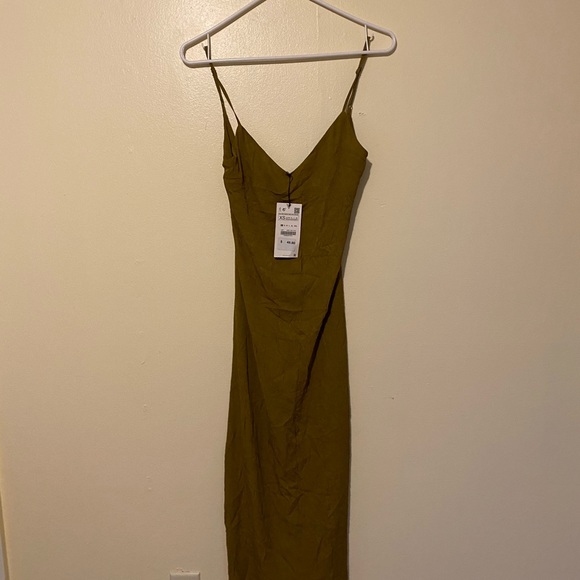 NWT Zara Khaki Slip Dress - Picture 7 of 8